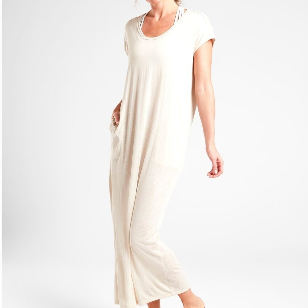 Athleta‎ Martinique Maxi Dress Asiago White Size M Beachy Boho Vacation Resort